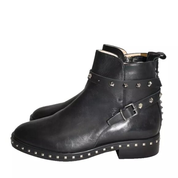 $650 RON WHITE BRAILYNN STUDDED SILVER LEATHER ANKLE BOOT BLACK 37 (MF21),All Products : American Fashion Style Bags On Sale